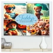 Teddys - Die Jahresreise der KI-Teddybären (hochwertiger Premium Wandkalender 2025 DIN A2 quer), Kunstdruck in Hochglanz