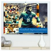 Handball Impressionismus, Künstlerische Handballaktionen im KI-Pinselstrich (hochwertiger Premium Wandkalender 2025 DIN A2 quer), Kunstdruck in Hochglanz