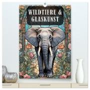 Wildtiere und Glaskunst im Tiffany Stil (hochwertiger Premium Wandkalender 2025 DIN A2 hoch), Kunstdruck in Hochglanz