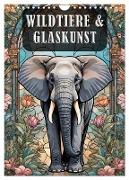 Wildtiere und Glaskunst im Tiffany Stil (Wandkalender 2025 DIN A4 hoch), CALVENDO Monatskalender