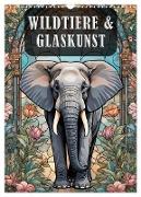 Wildtiere und Glaskunst im Tiffany Stil (Wandkalender 2025 DIN A3 hoch), CALVENDO Monatskalender