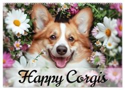 Happy Corgis (Wandkalender 2025 DIN A2 quer), CALVENDO Monatskalender