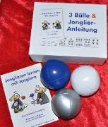 3 Bälle & Jonglier-Anleitung(blau, weiss, silber)